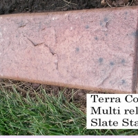 Base- terra cotta medium  Release- black specks, brown, walnut. beige specks  Stamp- slate curb