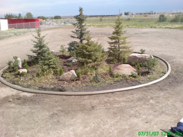 turn around landscape feature in industrial site