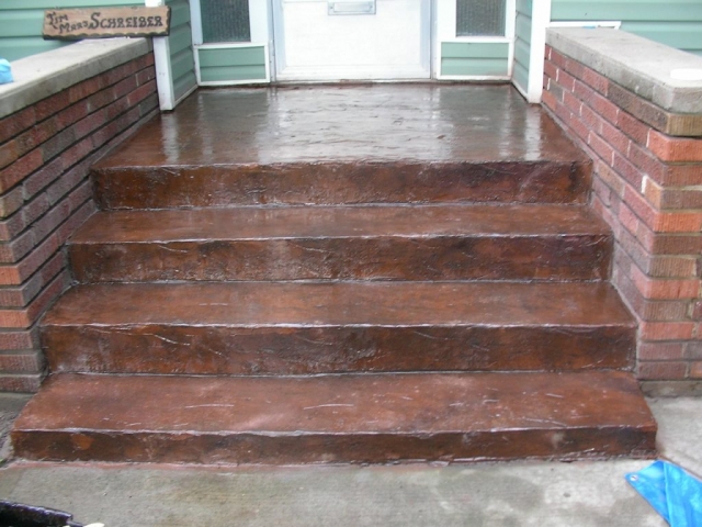 This was meant to be a short term fix for brick steps that were crumbling underneath. A 3/8 coat of topping was applied and stamped.  This kind of repair is only as stable as the base. it might get cracks.