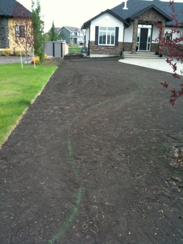 perfectly raked and marked. A scratched line will do . Line is front edge of curb where it meets the grass.